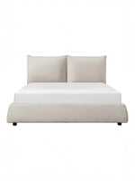 Grand lit TOCO Meubles Diego en tissu chenille beige avec tête de lit rembourrée et design minimaliste moderne