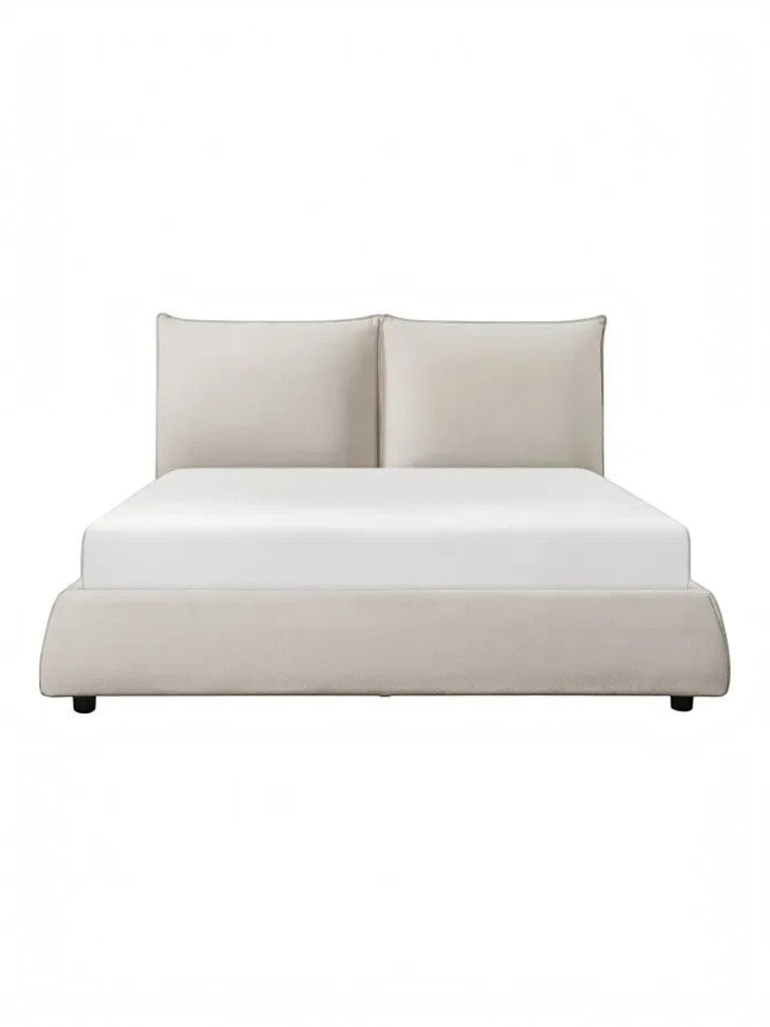 Grand lit TOCO Meubles Diego en tissu chenille beige avec tête de lit rembourrée et design minimaliste moderne