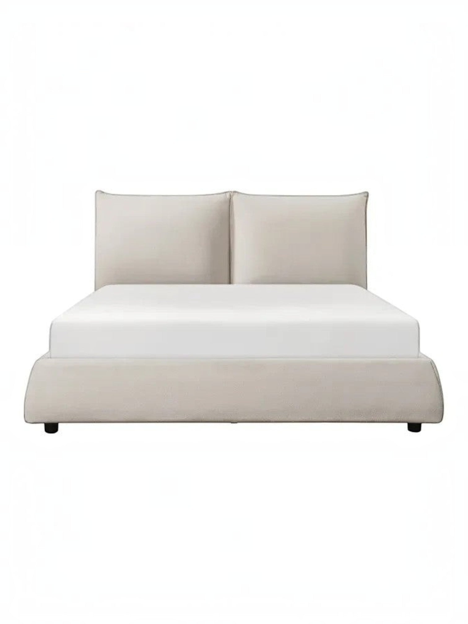 Grand lit TOCO Meubles Diego en tissu chenille beige avec tête de lit rembourrée et design minimaliste moderne