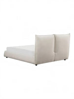 Grand lit TOCO Meubles Diego en tissu chenille beige avec tête de lit rembourrée et finitions à bord franc