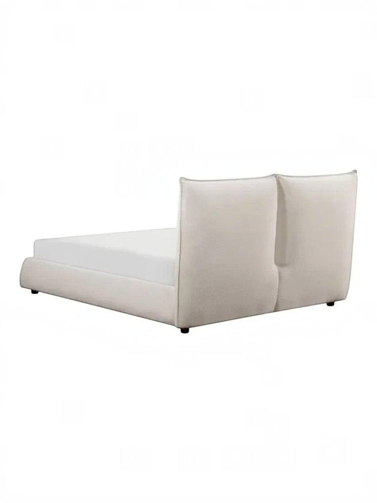 Grand lit TOCO Meubles Diego en tissu chenille beige avec tête de lit rembourrée et finitions à bord franc