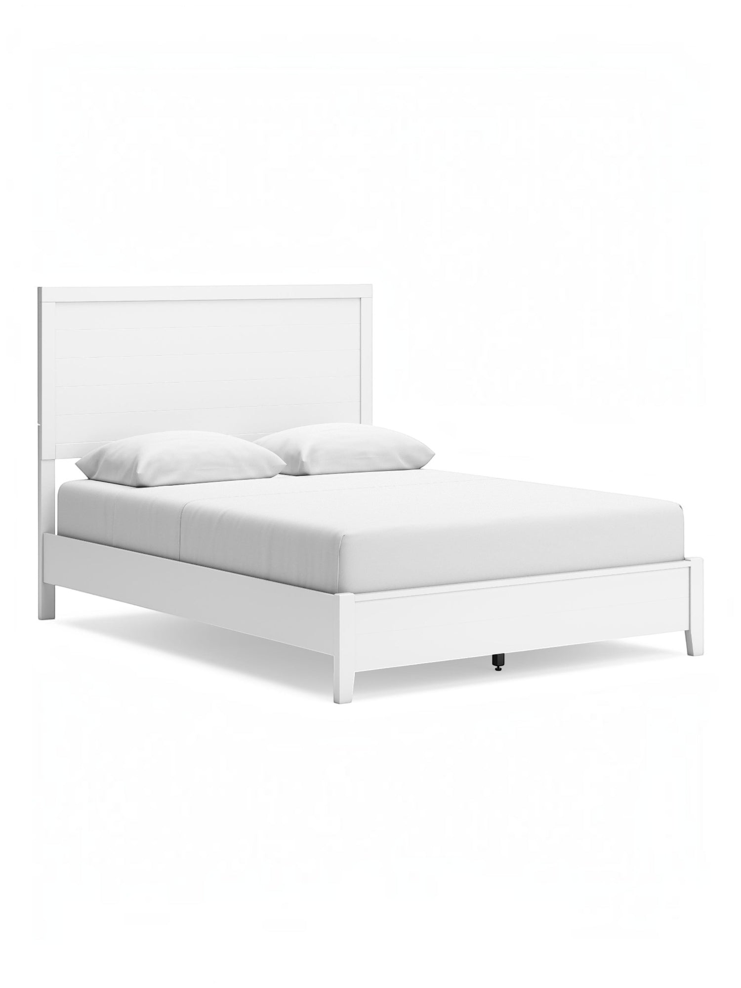 Grand lit Gisele TOCO Meubles blanc au design contemporain avec tête de lit effet planches sur fond blanc