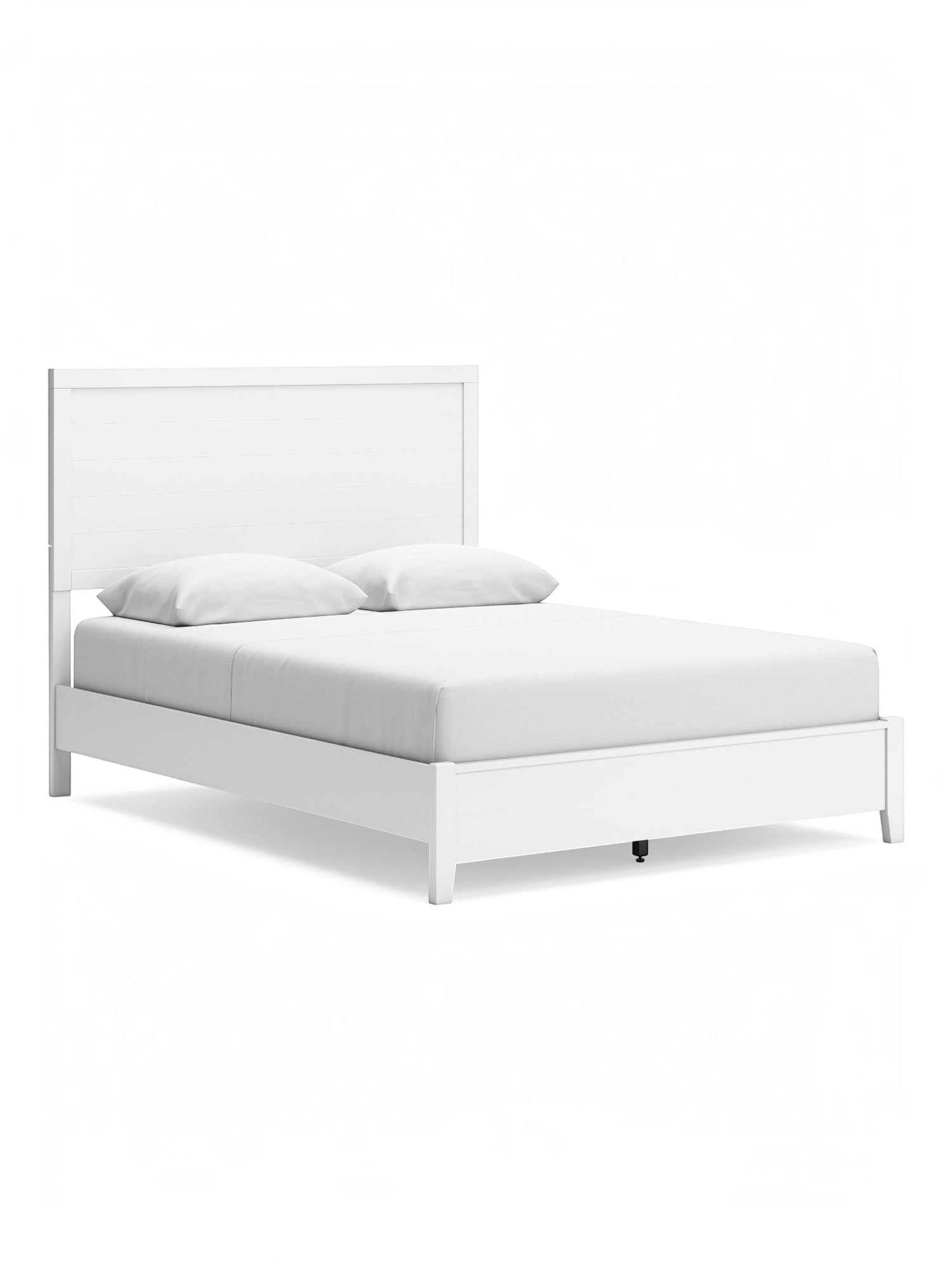 Grand lit Gisele TOCO Meubles blanc au design contemporain avec tête de lit effet planches sur fond blanc