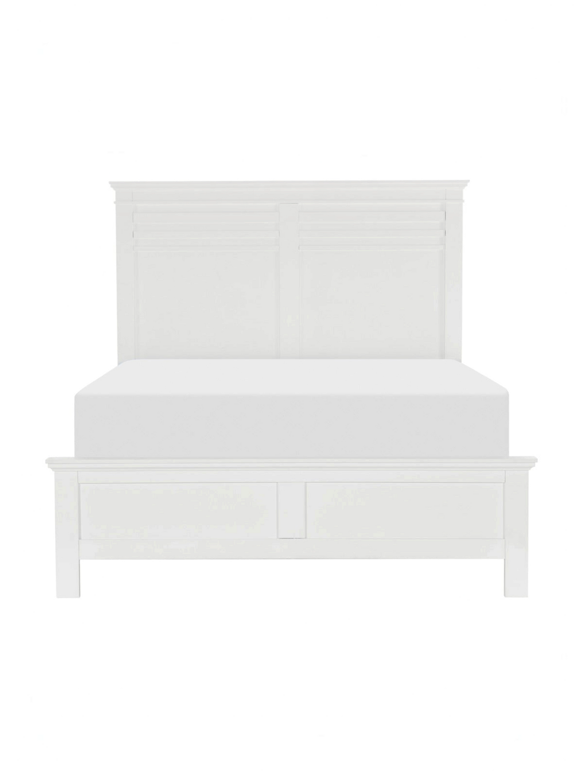 Grand lit Rosalie TOCO Meubles en bois blanc avec tête de lit à moulures horizontales, style champêtre transitionnel.