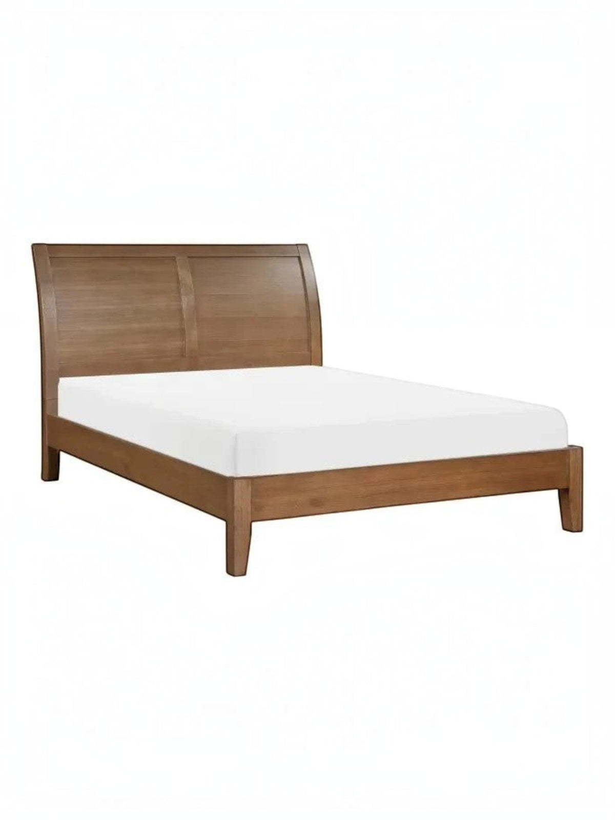 Grand lit plateforme TOCO Meubles Antoine en bois brun clair avec tête de lit style traîneau et design épuré