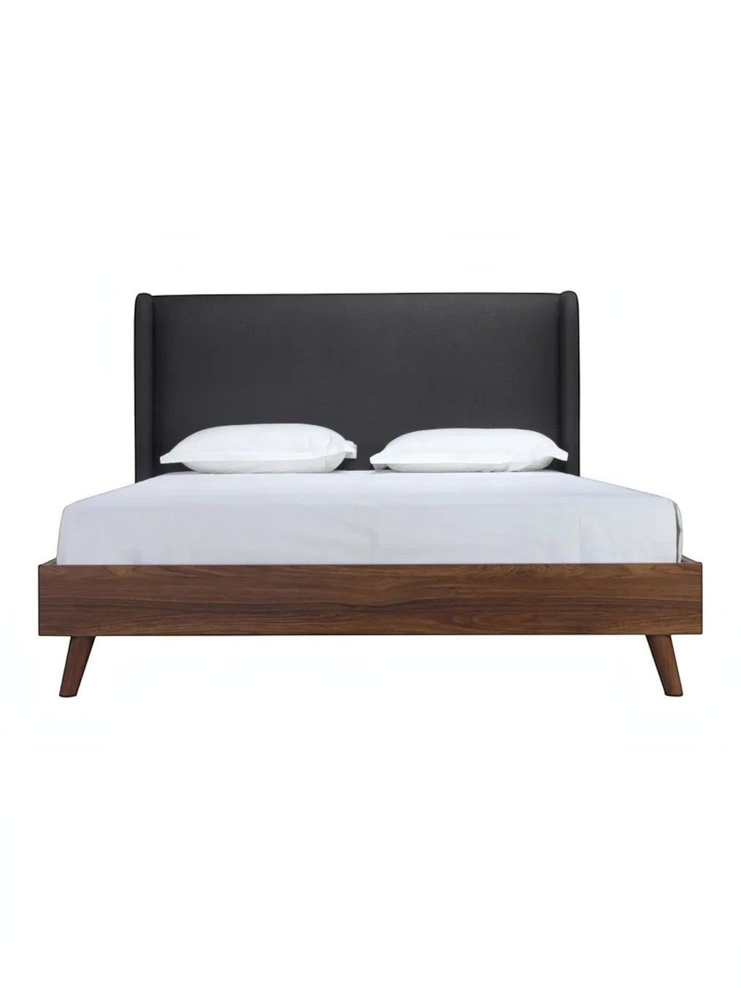 TOCO Meubles Grand Lit Cesar, lit plateforme moderne gris foncé effet lin avec tête de lit rembourrée et cadre imitation noyer.