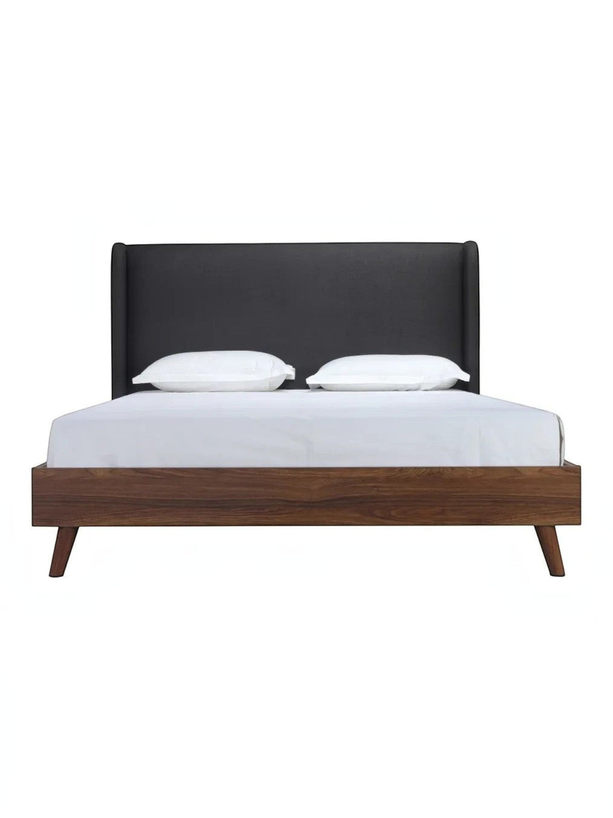 TOCO Meubles Grand Lit Cesar, lit plateforme moderne gris foncé effet lin avec tête de lit rembourrée et cadre imitation noyer.