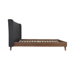 TOCO Meubles Grand Lit Cesar, lit plateforme moderne avec tête de lit rembourrée gris foncé et cadre imitation noyer.