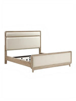 Grand lit Bonnie TOCO Meubles en bois de chêne naturel avec tête et pied de lit rembourrés en tissu chenille crème