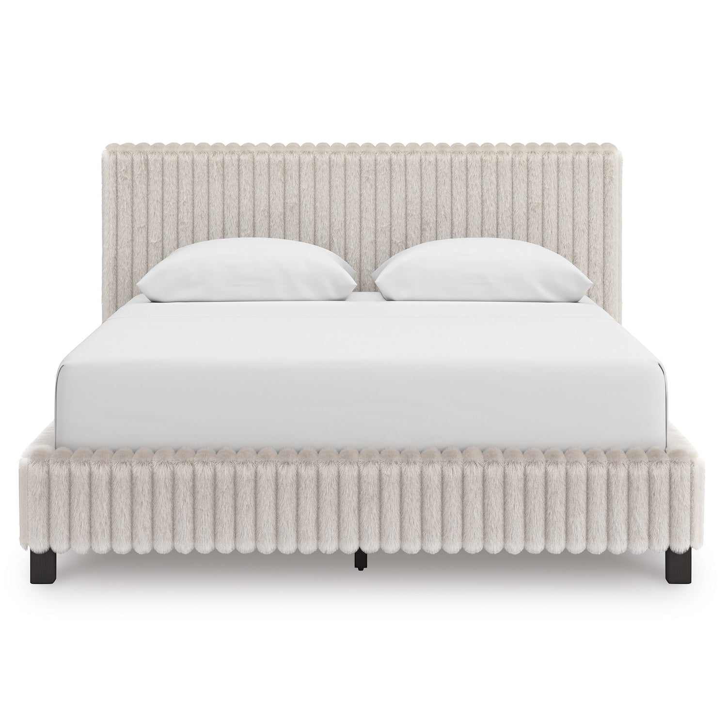 Grand lit Chloe TOCO Meubles en tissu texturé côtelé gris clair, design contemporain et chic.