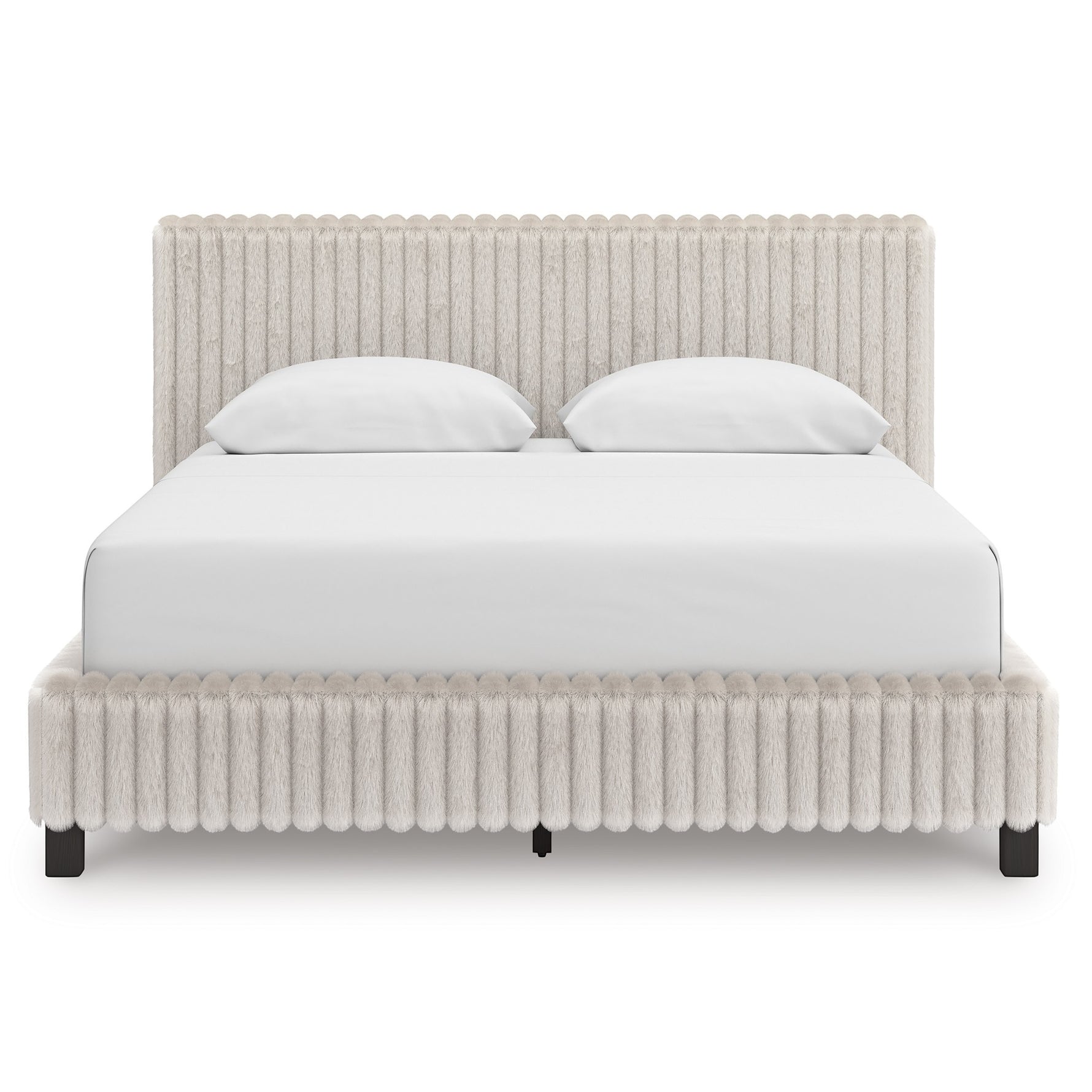 Grand lit Chloe TOCO Meubles en tissu texturé côtelé gris clair, design contemporain et chic.