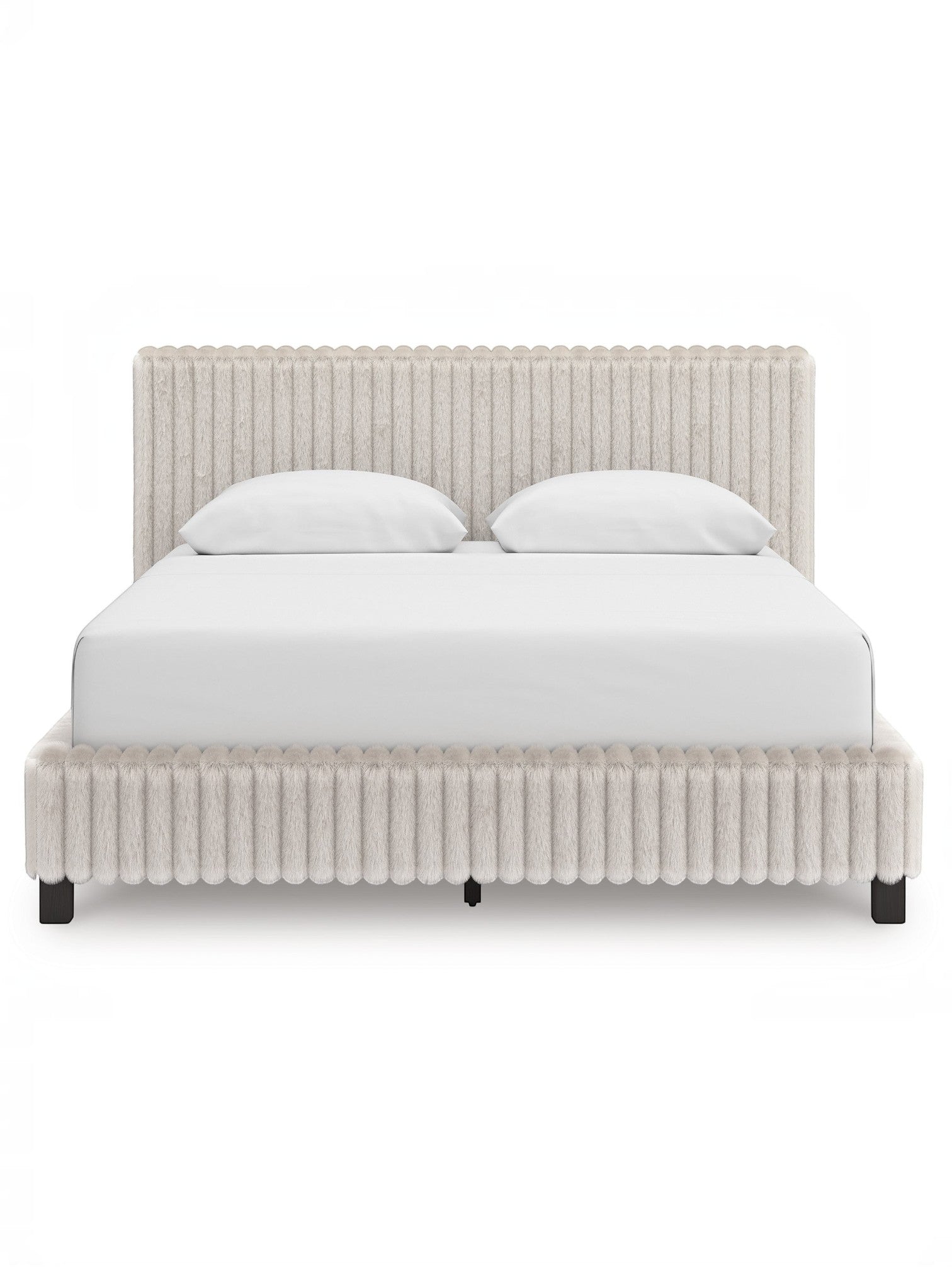 Grand lit Chloe TOCO Meubles en tissu texturé côtelé gris clair, design contemporain et chic.