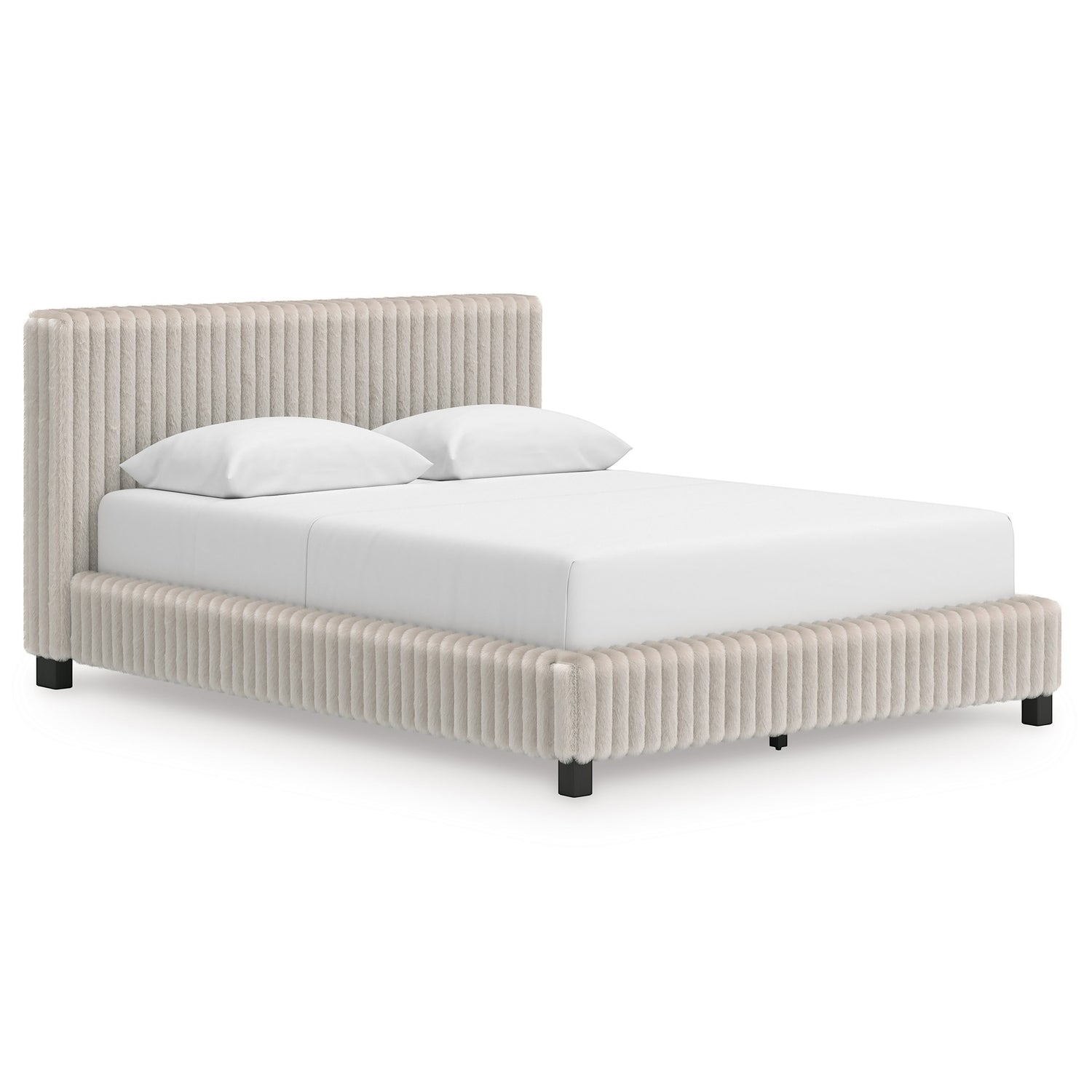 Grand lit Chloe TOCO Meubles en tissu gris texturé côtelé, design contemporain et chic.