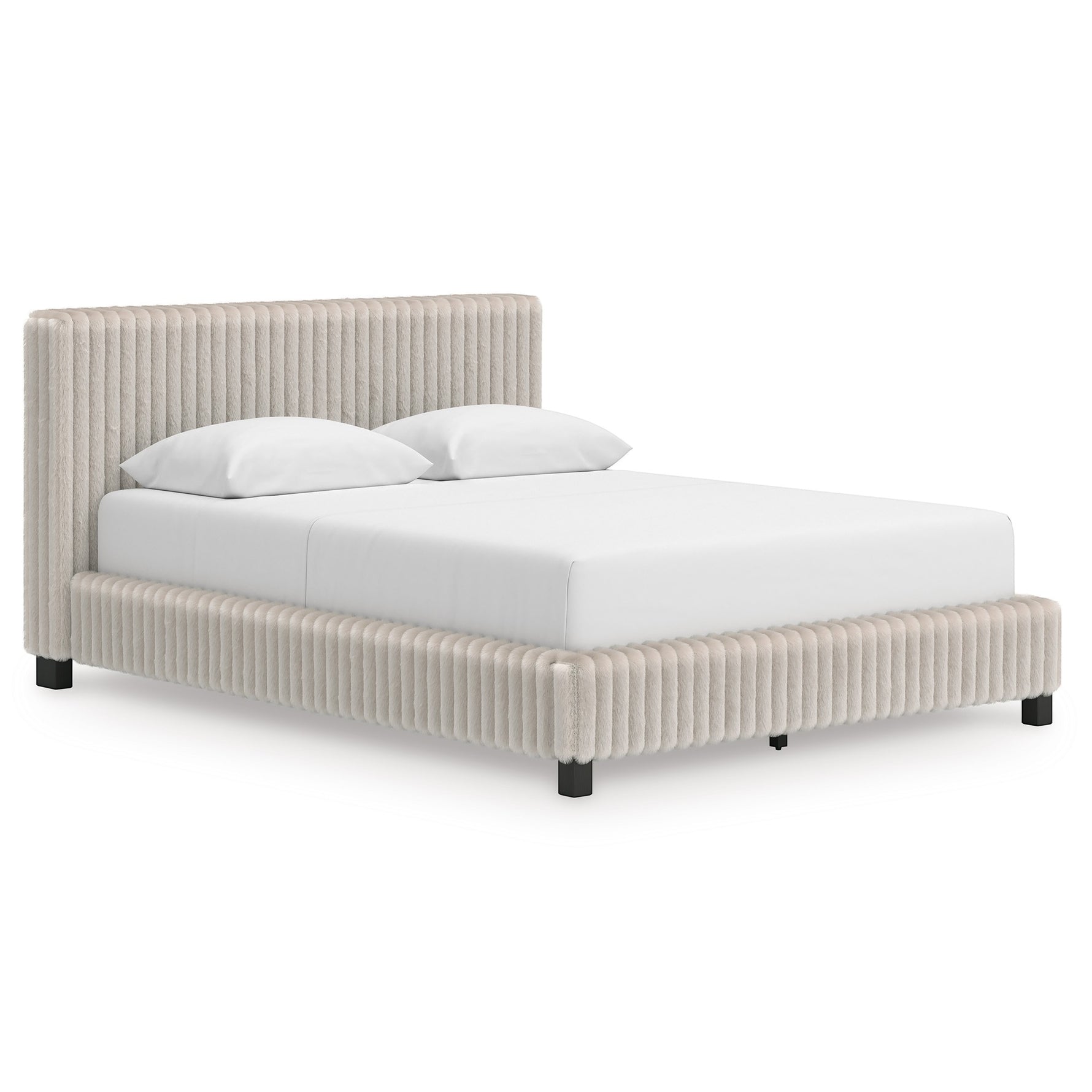 Grand lit Chloe TOCO Meubles en tissu gris texturé côtelé, design contemporain et chic.