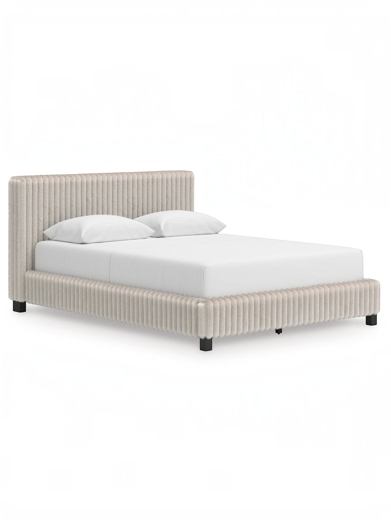 Grand lit Chloe TOCO Meubles en tissu gris texturé côtelé, design contemporain et chic.