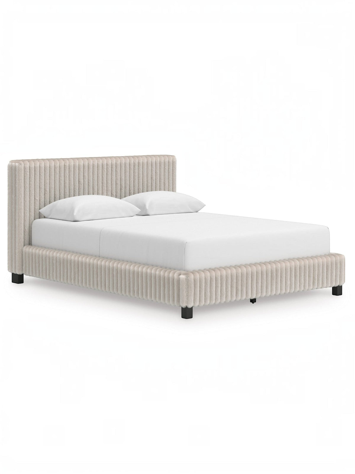 Grand lit Chloe TOCO Meubles en tissu gris texturé côtelé, design contemporain et chic.