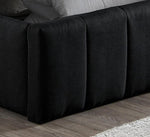 Grand Lit Colette TOCO Meubles en tissu noir avec tête de lit capitonnée et rangement hydraulique