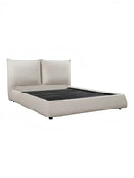 Grand lit Diego TOCO Meubles en tissu chenille beige avec tête de lit rembourrée et design minimaliste moderne.