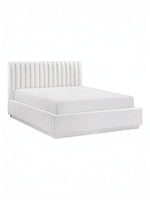 TOCO Meubles Grand Lit Emilio blanc capitonné en tissu texturé, design plateforme moderne.