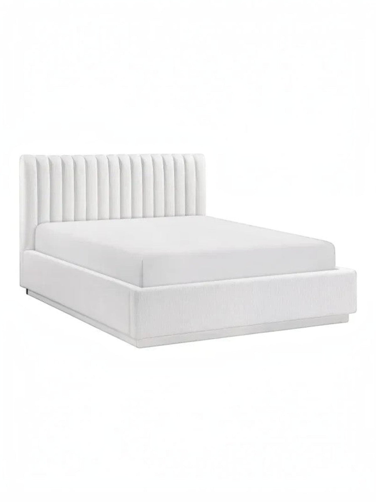 TOCO Meubles Grand Lit Emilio blanc capitonné en tissu texturé, design plateforme moderne.