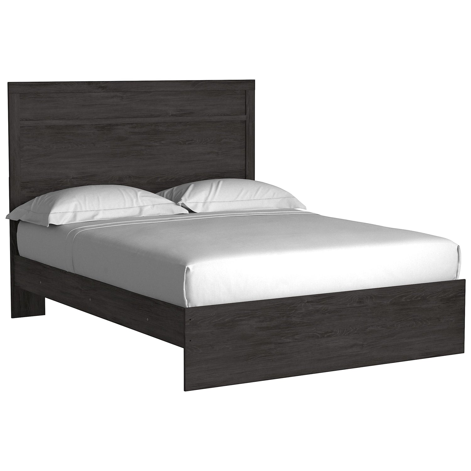 Grand lit Estelle TOCO Meubles anthracite imitation chêne avec tête de lit moulurée, style moderne.