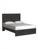 Grand lit Estelle TOCO Meubles anthracite imitation chêne avec tête de lit moulurée, style moderne.