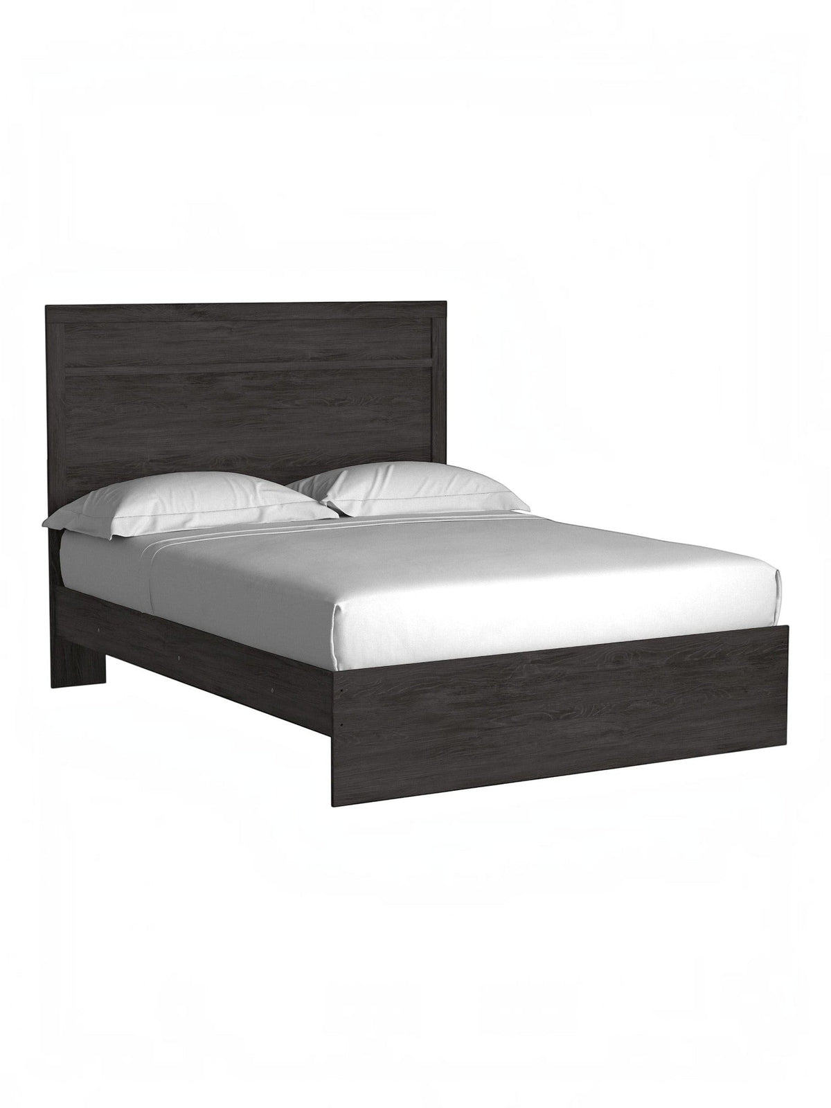 Grand lit Estelle TOCO Meubles anthracite imitation chêne avec tête de lit moulurée, style moderne.
