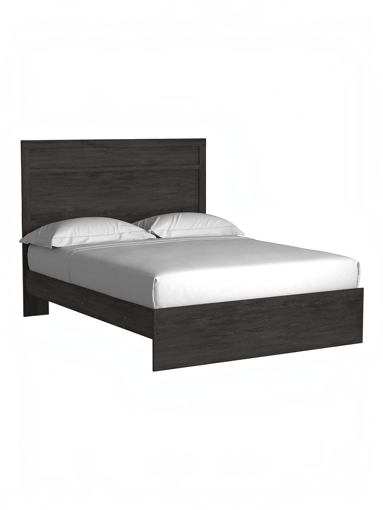 Grand lit Estelle TOCO Meubles anthracite imitation chêne avec tête de lit moulurée, style moderne.