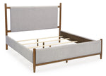 Grand lit Flora TOCO Meubles en tissu gris clair avec tête de lit rembourrée et structure en bois