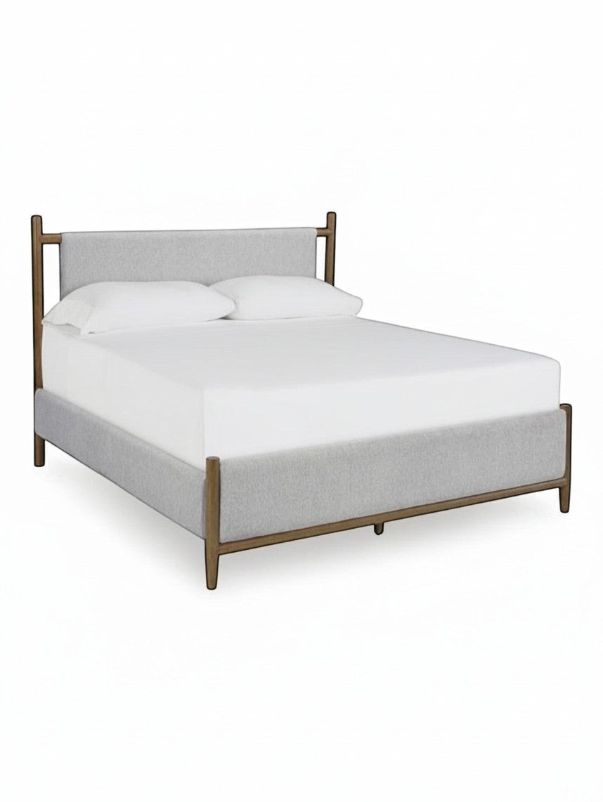 Grand lit Flora TOCO Meubles avec tête de lit rembourrée grise et structure en bois massif au design contemporain