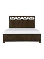 Grand lit TOCO Meubles Gaston en placage de frêne brun foncé avec tête de lit décorative à motif en X