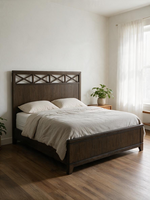 Grand lit Gaston TOCO Meubles en placage de frêne brun foncé avec tête de lit décorative en motif X