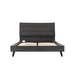 Grand lit queen Gianni TOCO Meubles en velours gris foncé capitonné et fini imitation bois gris, style Mid-Century Modern.