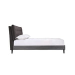 Grand lit Gianni TOCO Meubles en velours gris foncé capitonné avec base imitation bois gris et pieds métalliques