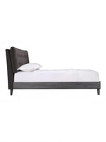 Grand lit Gianni TOCO Meubles en velours gris foncé capitonné avec base imitation bois gris et pieds métalliques