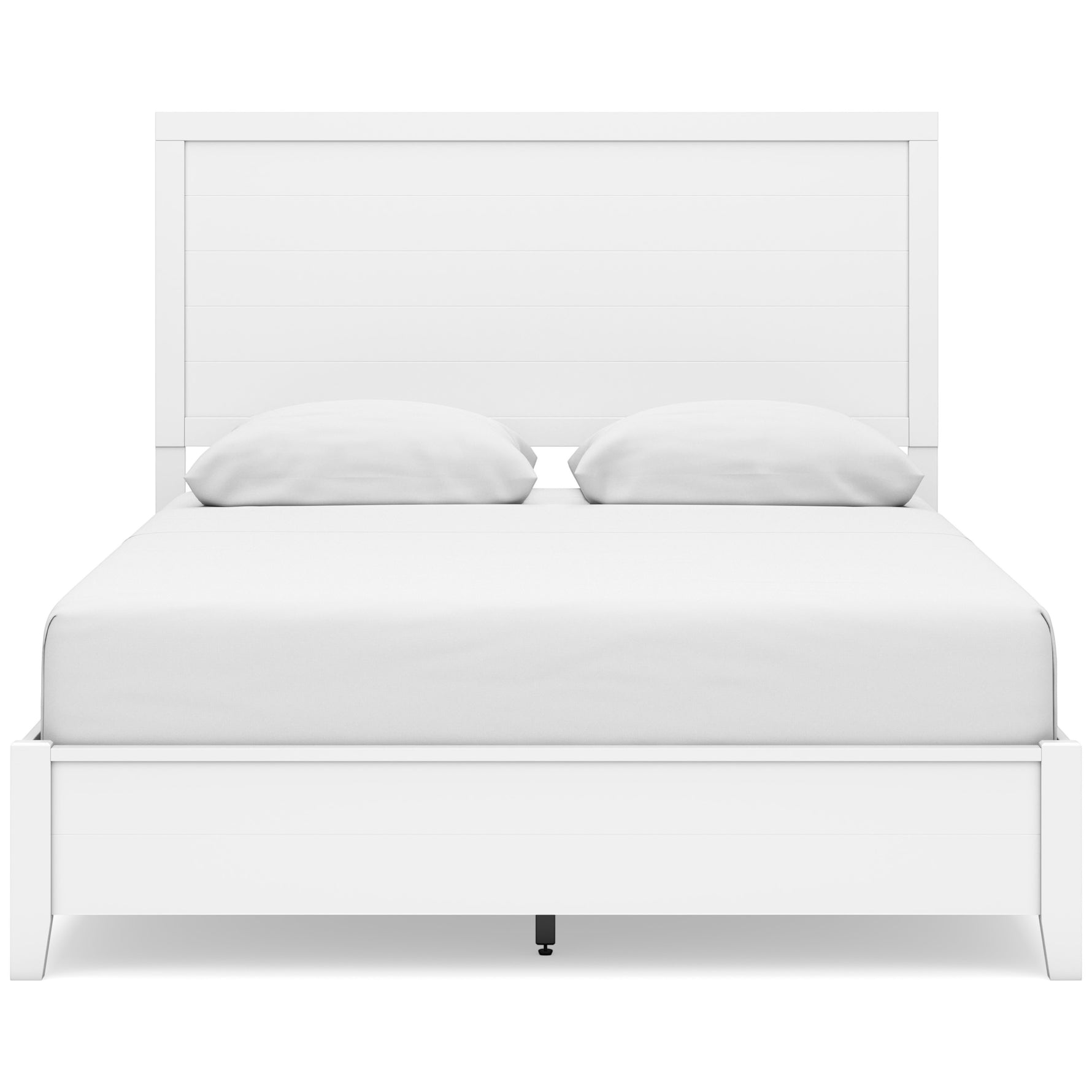 TOCO Meubles Grand lit Gisele blanc finition planches, style contemporain, 2 oreillers blancs inclus.