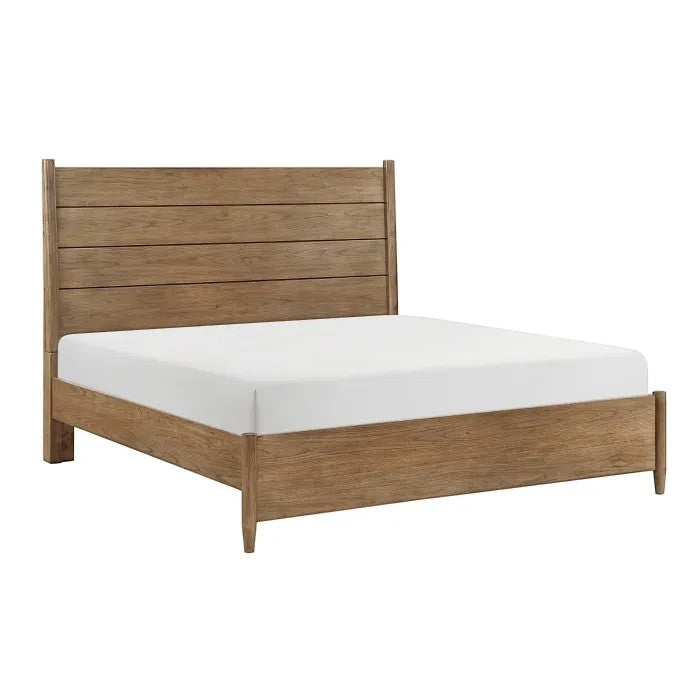 TOCO Meubles Grand Lit Noria en bois brun avec tête de lit à lattes et coussin amovible.