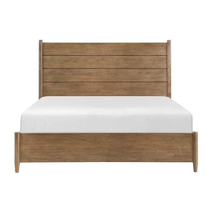 TOCO Meubles Grand Lit Noria en bois brun avec tête de lit à lattes et coussin amovible