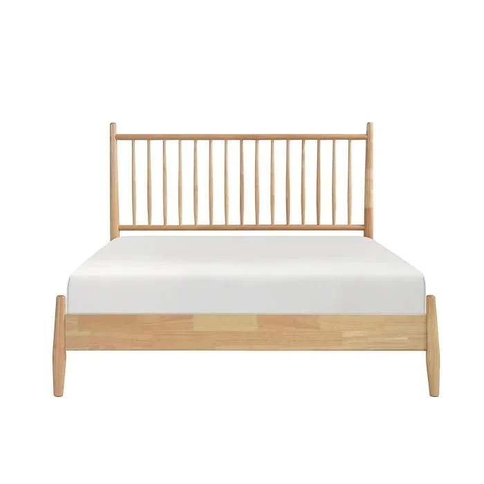 TOCO Meubles Grand Lit Paolo en bois naturel avec tête de lit à lattes verticales, style Mid-Century Modern.