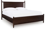 Grand lit Rosie TOCO Meubles en bois merlot avec tête de lit et pieds arrondis, style Mid-Century.