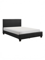 Grand lit plateforme TOCO Meubles Léon en similicuir noir au design contemporain épuré