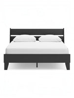 Grand lit Solene TOCO Meubles noir au design contemporain épuré avec tête de lit à lattes pour chambre moderne