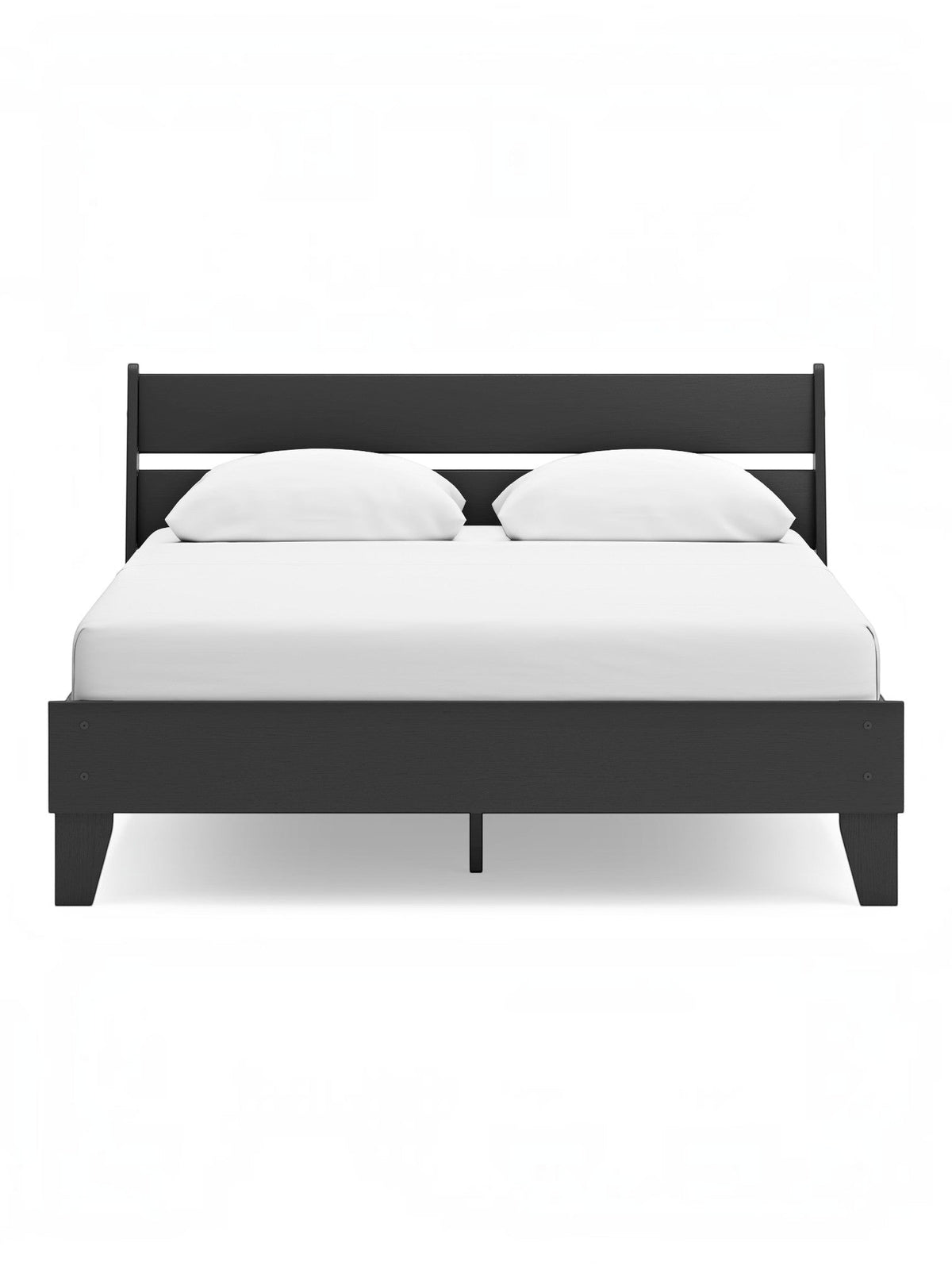 Grand lit Solene TOCO Meubles noir au design contemporain épuré avec tête de lit à lattes pour chambre moderne