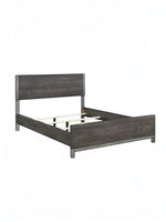 TOCO Meubles Grand Lit Stella gris imitation bois avec détails métal peint, design moderne et épuré.
