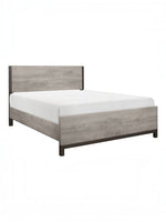 Grand lit Stella TOCO Meubles gris imitation bois avec détails en métal peint pour une chambre contemporaine