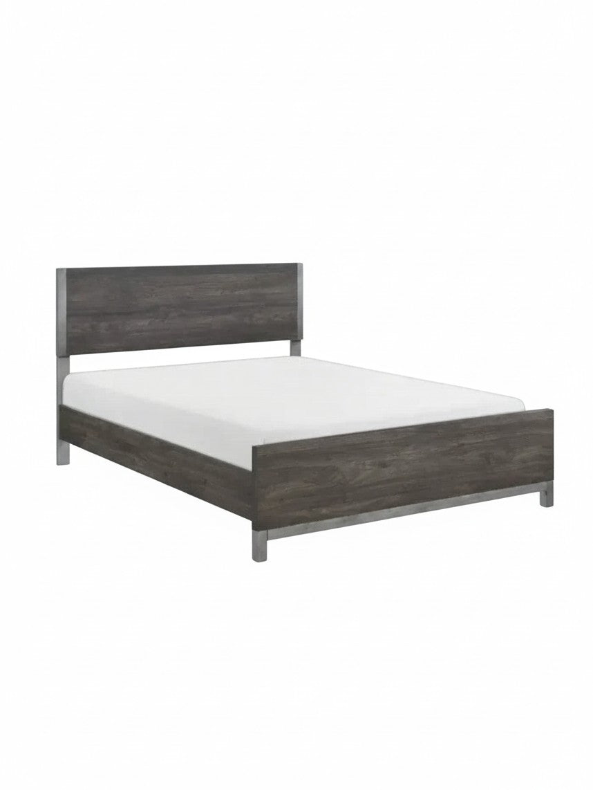 Grand lit Stella TOCO Meubles en mélamine gris effet bois avec détails en métal peint pour chambre contemporaine