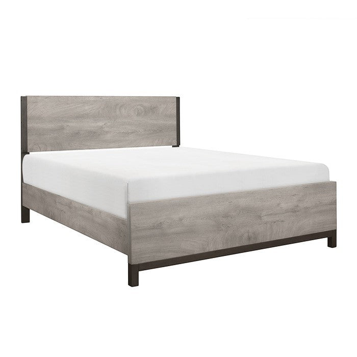 TOCO Meubles Grand Lit Stella imitation bois gris avec détails métal peint, design moderne et épuré.