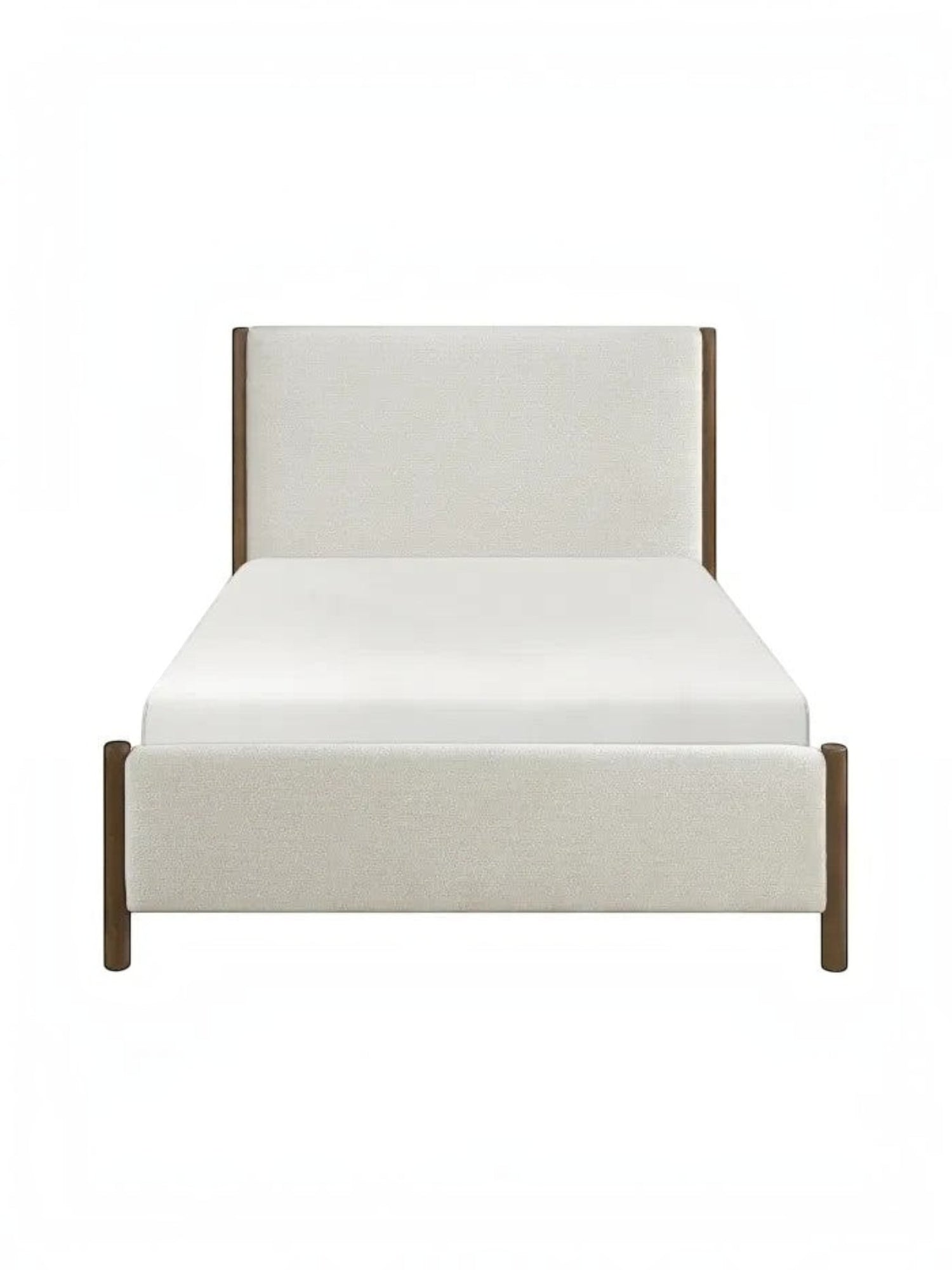 Grand Lit Zavian TOCO Meubles en tissu chenille beige avec montants en bois chêne. Design moderne.