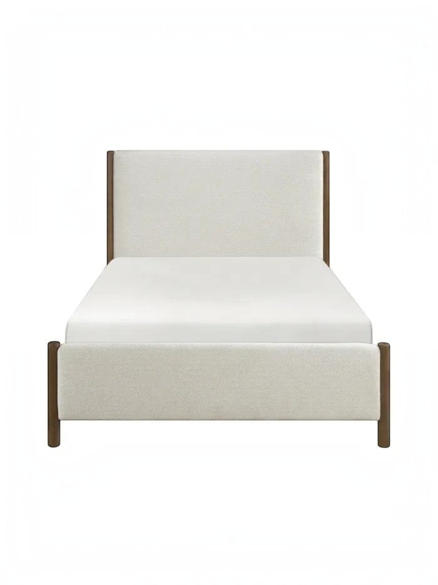 Grand Lit Zavian TOCO Meubles en tissu chenille beige avec montants en bois chêne. Design moderne.