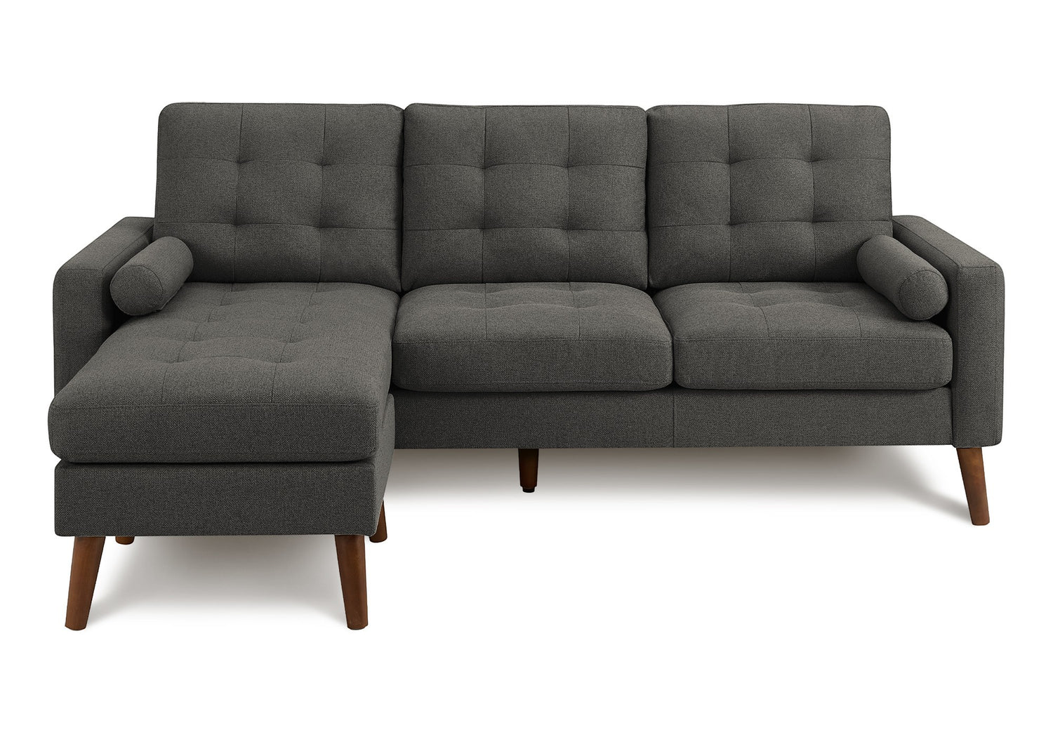 TOCO Meubles Sofa sectionnel Khamo gris foncé capitonné avec repose-pieds et coussins cylindriques